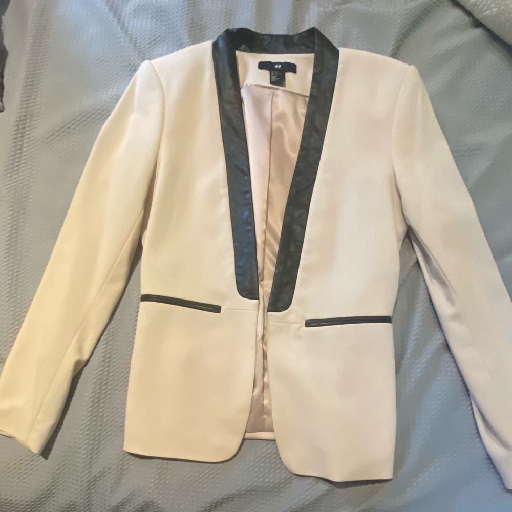 H&M Cream/Blush Blazer with Black Leather Detailing